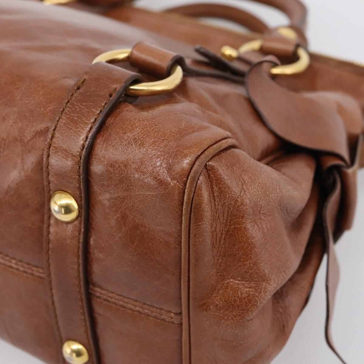 Miu Miu Hand Bag Leather 2way Brown Gold Auth yk20994V