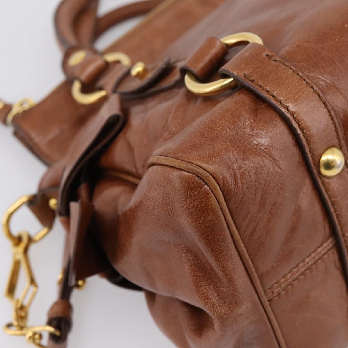 Miu Miu Hand Bag Leather 2way Brown Gold Auth yk20994V
