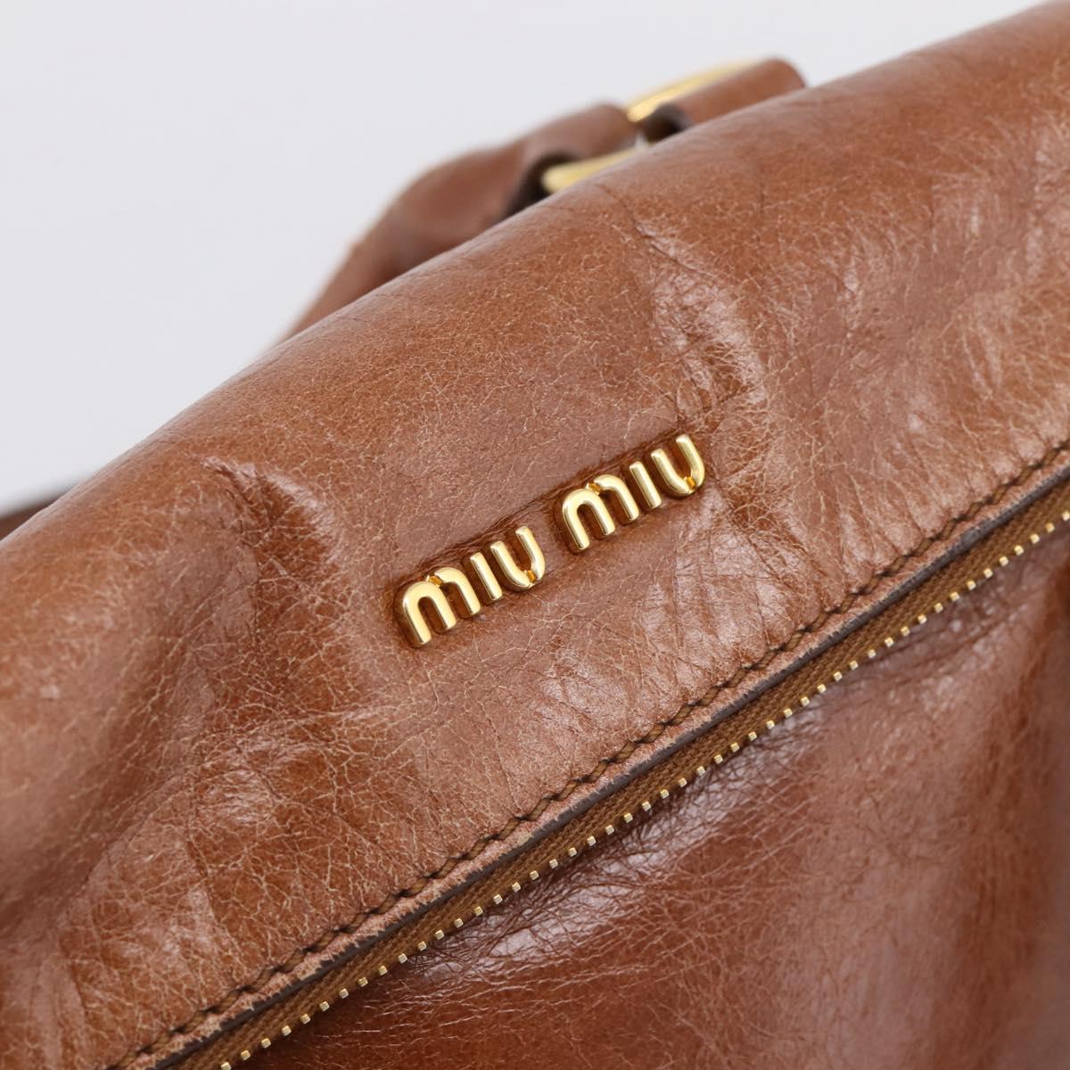 Miu Miu Hand Bag Leather 2way Brown Gold Auth yk20994V