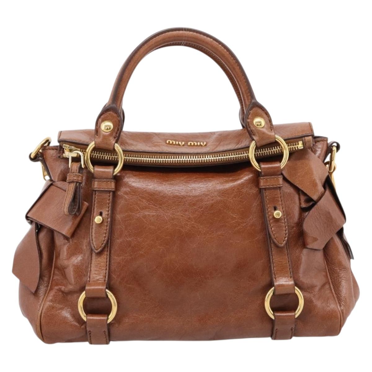 Miu Miu Hand Bag Leather 2way Brown Gold Auth yk20994V
