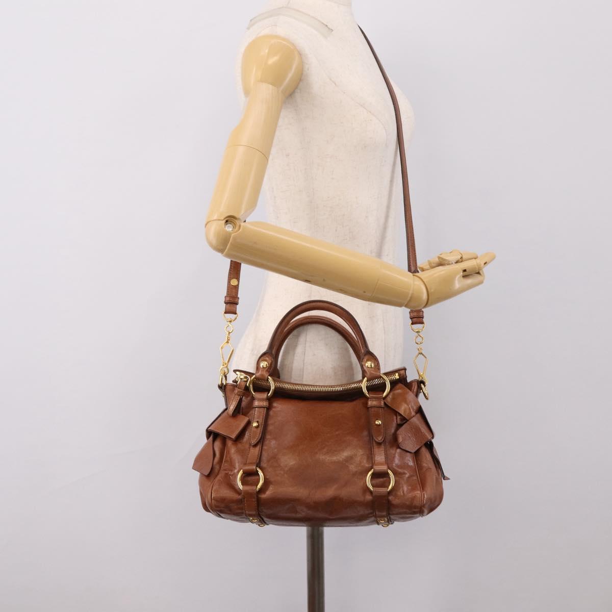 Miu Miu Hand Bag Leather 2way Brown Gold Auth yk20994V