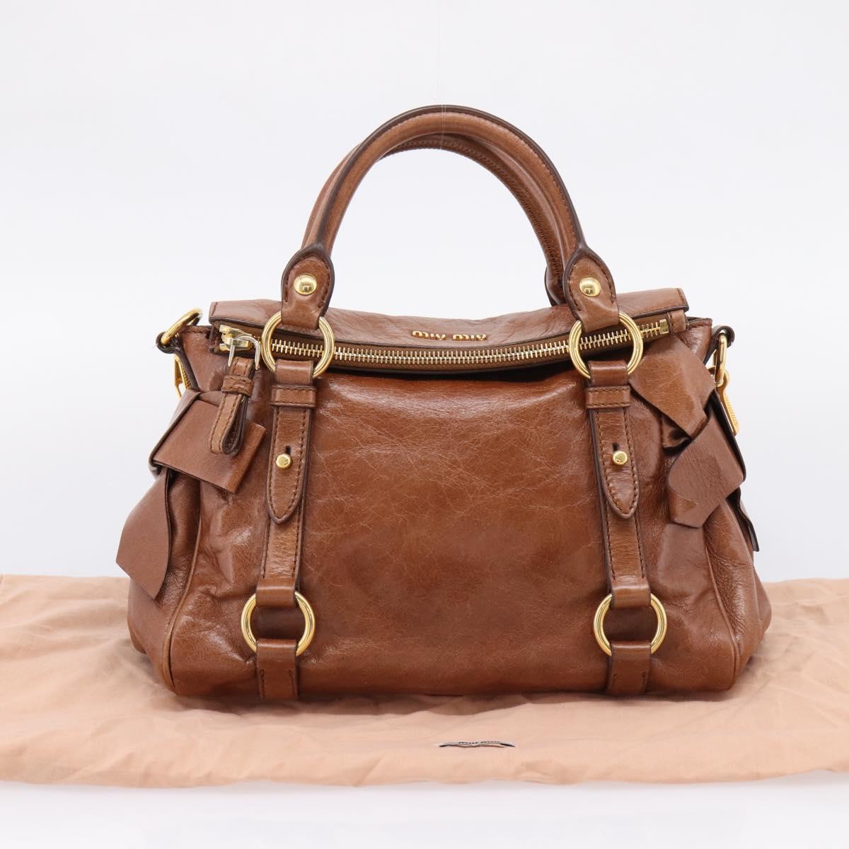 Miu Miu Hand Bag Leather 2way Brown Gold Auth yk20994V