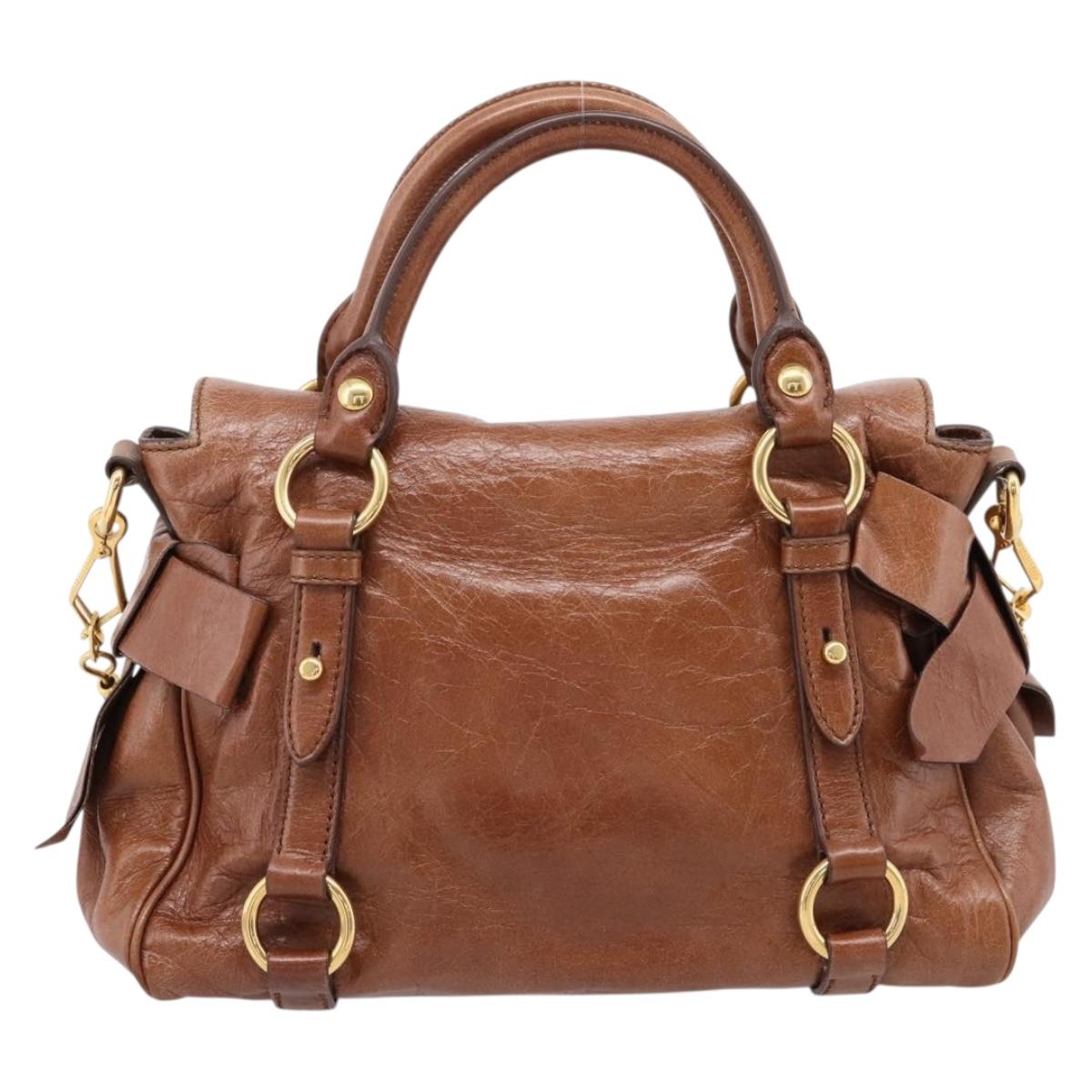 Miu Miu Hand Bag Leather 2way Brown Gold Auth yk20994V