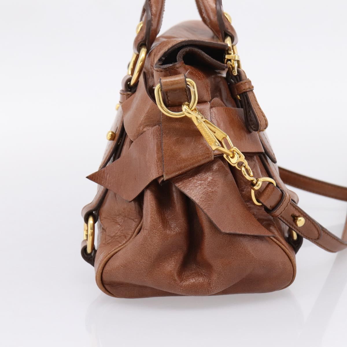 Miu Miu Hand Bag Leather 2way Brown Gold Auth yk20994V