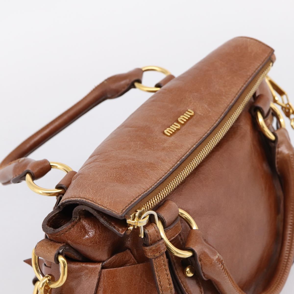Miu Miu Hand Bag Leather 2way Brown Gold Auth yk20994V