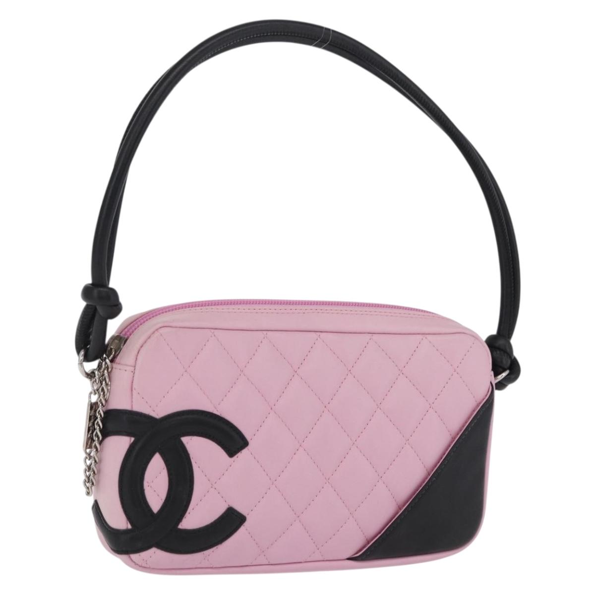 CHANEL Cambon Line Hand Bag Leather Pink Silver CC Auth yk20996V