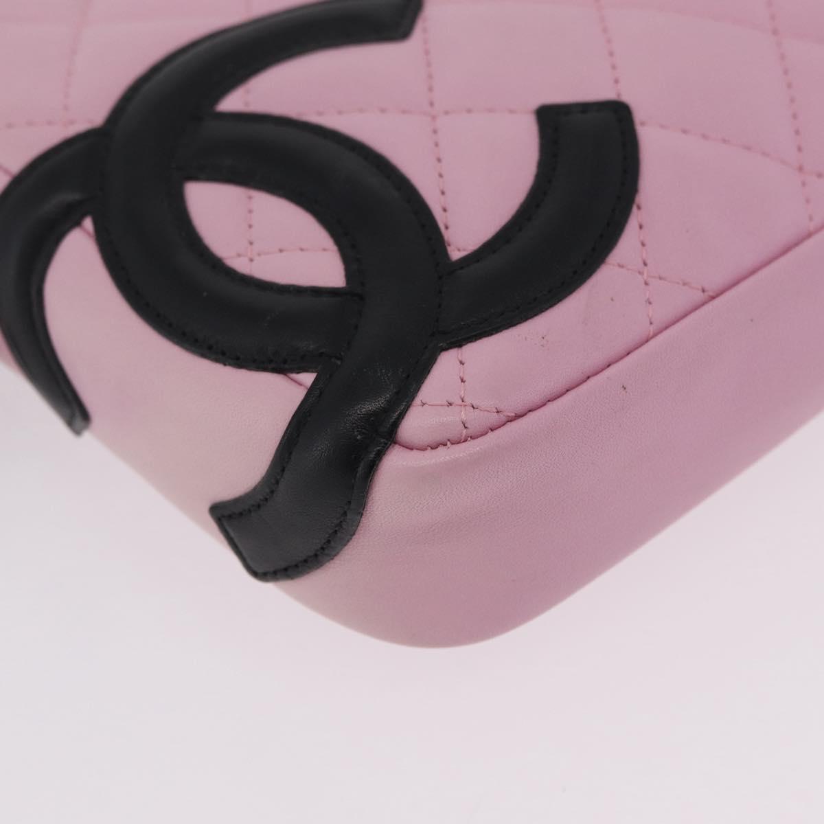 CHANEL Cambon Line Hand Bag Leather Pink Silver CC Auth yk20996V