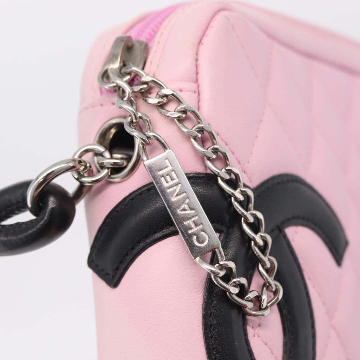 CHANEL Cambon Line Hand Bag Leather Pink Silver CC Auth yk20996V