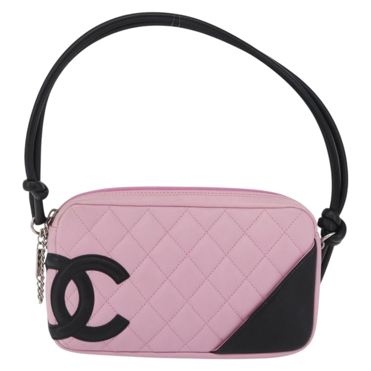 CHANEL Cambon Line Hand Bag Leather Pink Silver CC Auth yk20996V