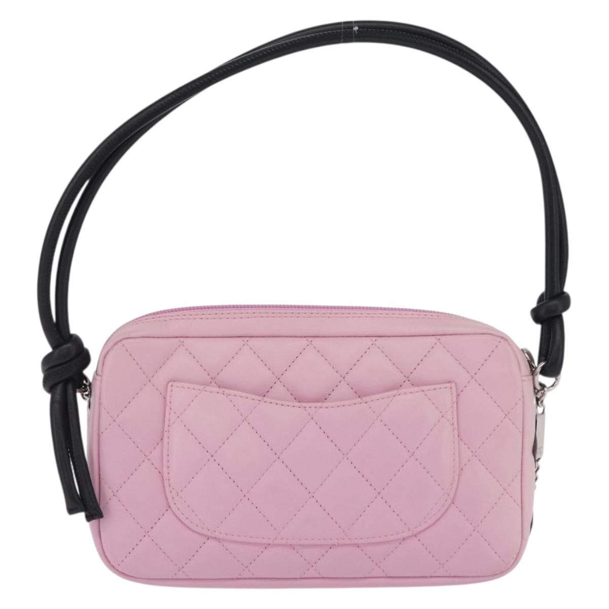 CHANEL Cambon Line Hand Bag Leather Pink Silver CC Auth yk20996V