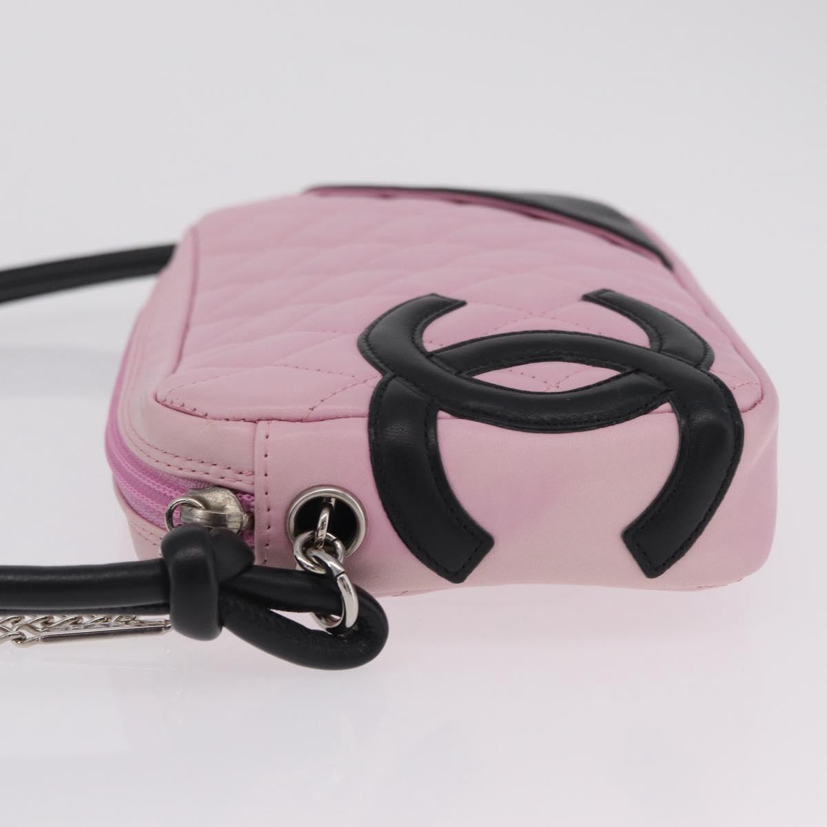 CHANEL Cambon Line Hand Bag Leather Pink Silver CC Auth yk20996V
