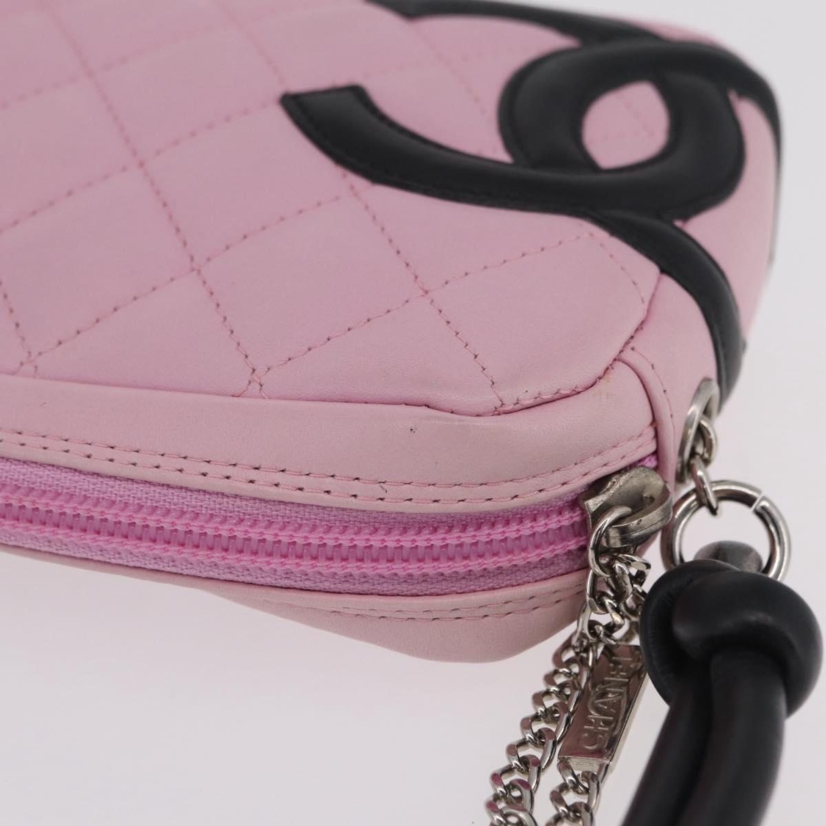CHANEL Cambon Line Hand Bag Leather Pink Silver CC Auth yk20996V
