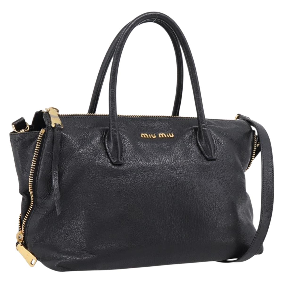 Miu Miu Hand Bag Leather 2way Black Gold Auth yk20999V