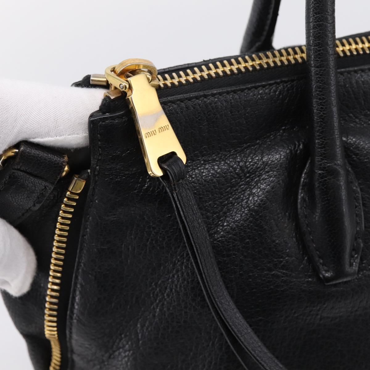 Miu Miu Hand Bag Leather 2way Black Gold Auth yk20999V