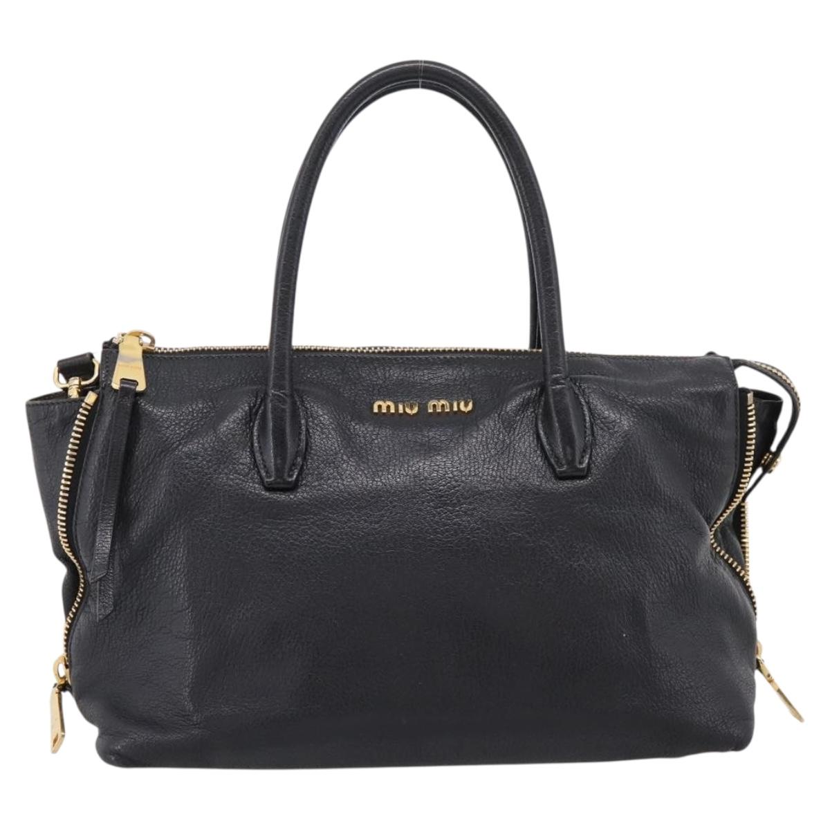 Miu Miu Hand Bag Leather 2way Black Gold Auth yk20999V