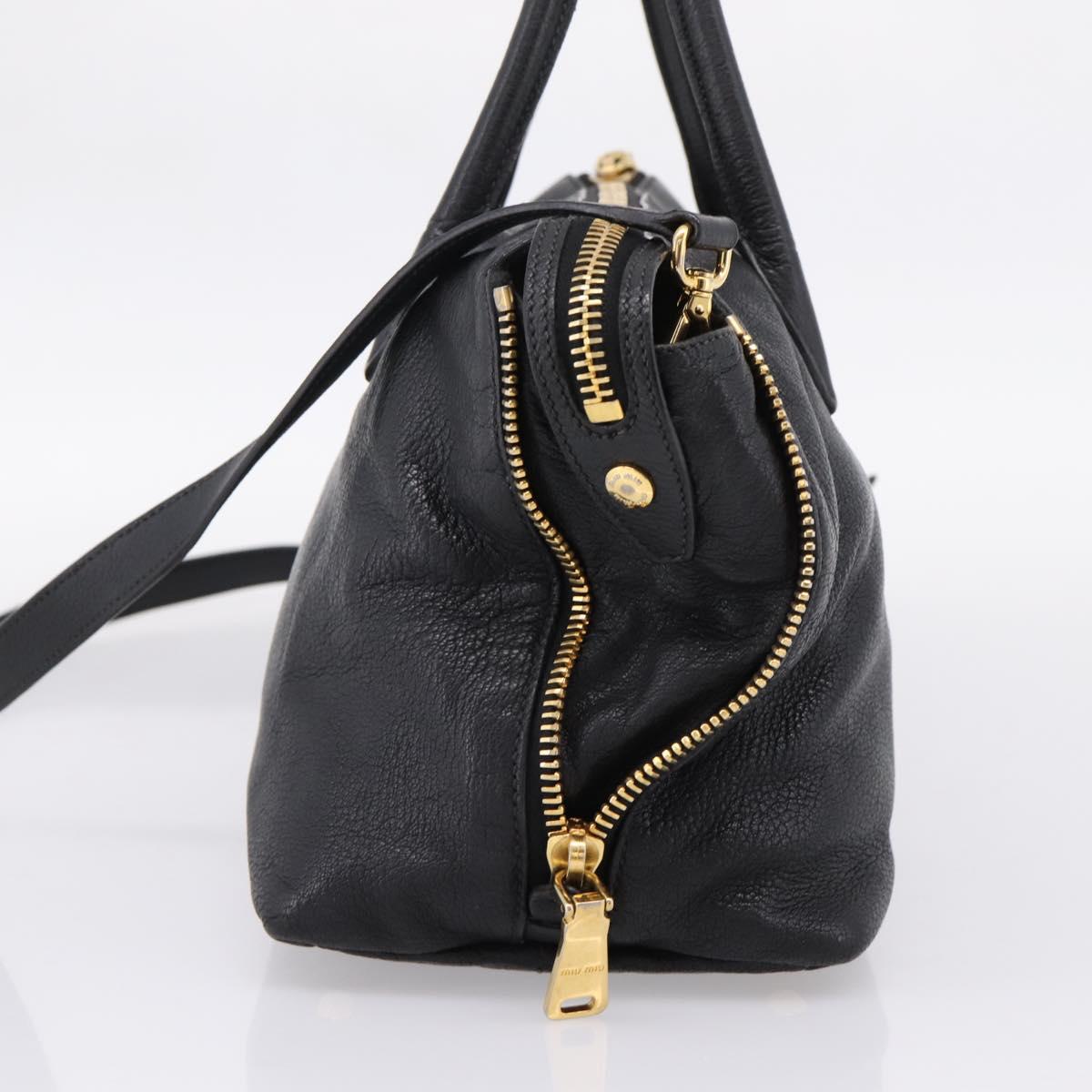 Miu Miu Hand Bag Leather 2way Black Gold Auth yk20999V