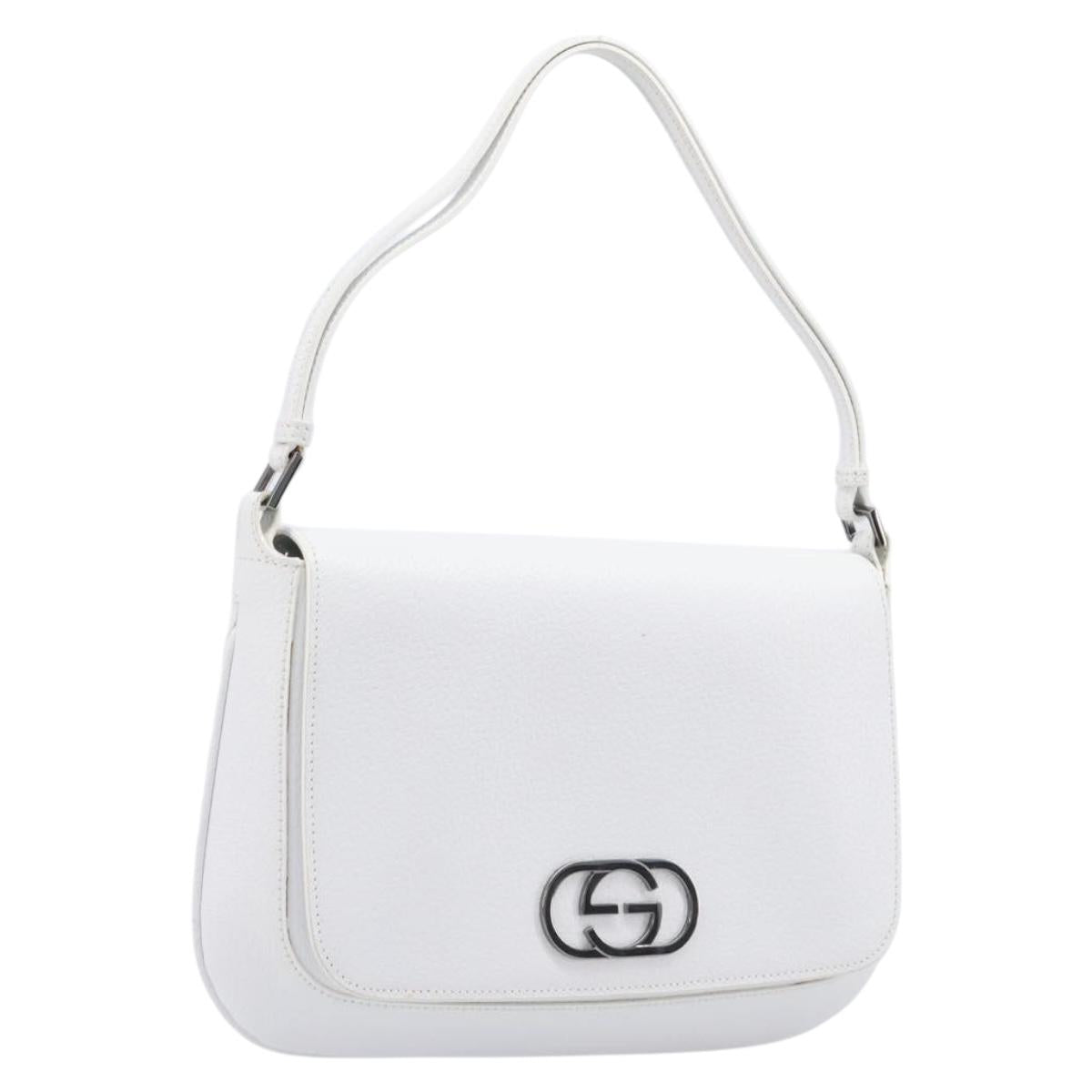 GUCCI Shoulder Bag Leather White Silver 001 3823 Auth yk21008V