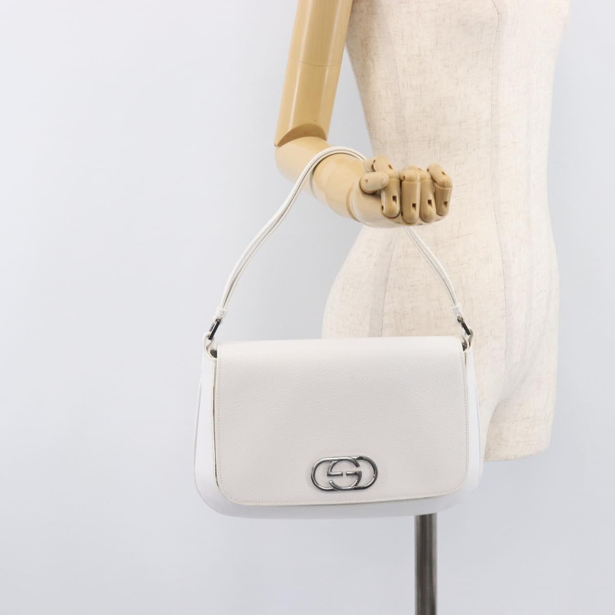 GUCCI Shoulder Bag Leather White Silver 001 3823 Auth yk21008V