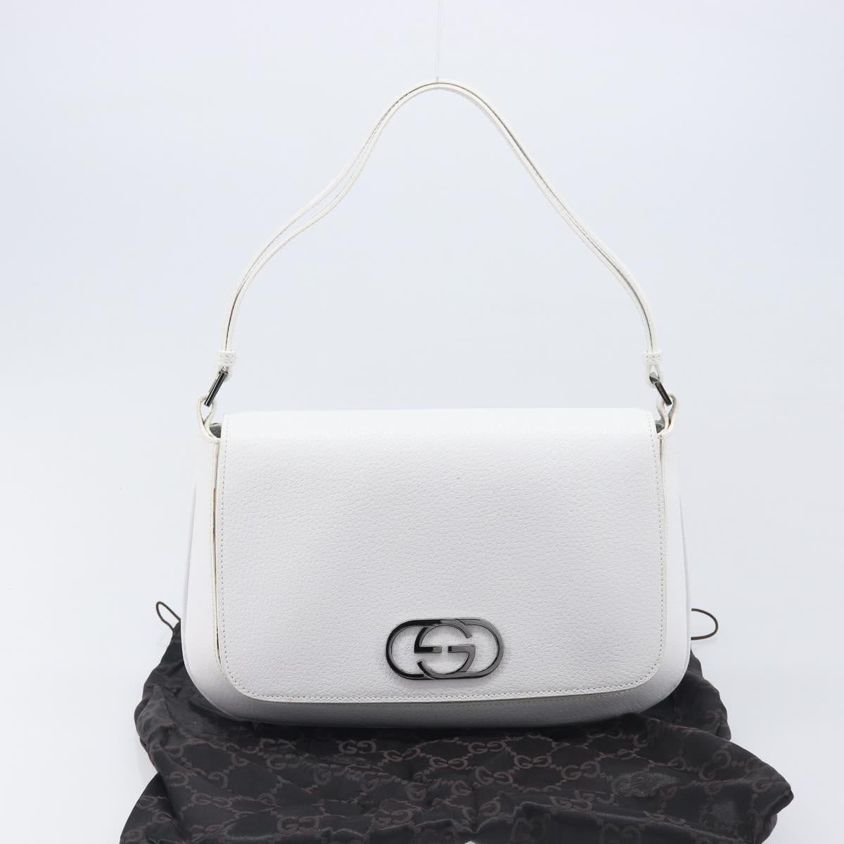 GUCCI Shoulder Bag Leather White Silver 001 3823 Auth yk21008V