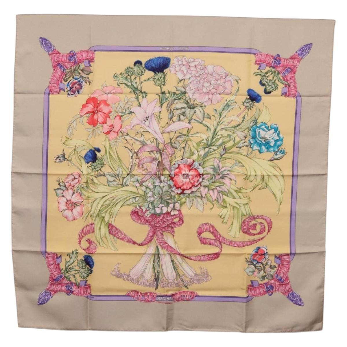 HERMES Carre 90 Scarf ""LES TAMBOURS"" Silk Yellow Auth yk21013M