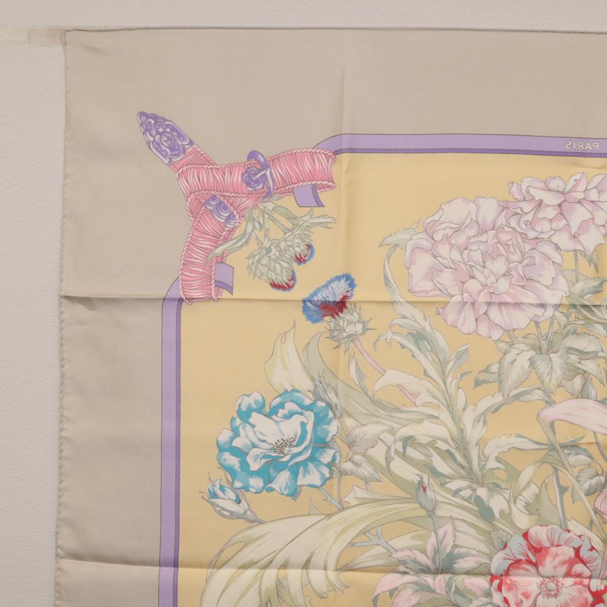 HERMES Carre 90 Scarf ""LES TAMBOURS"" Silk Yellow Auth yk21013M