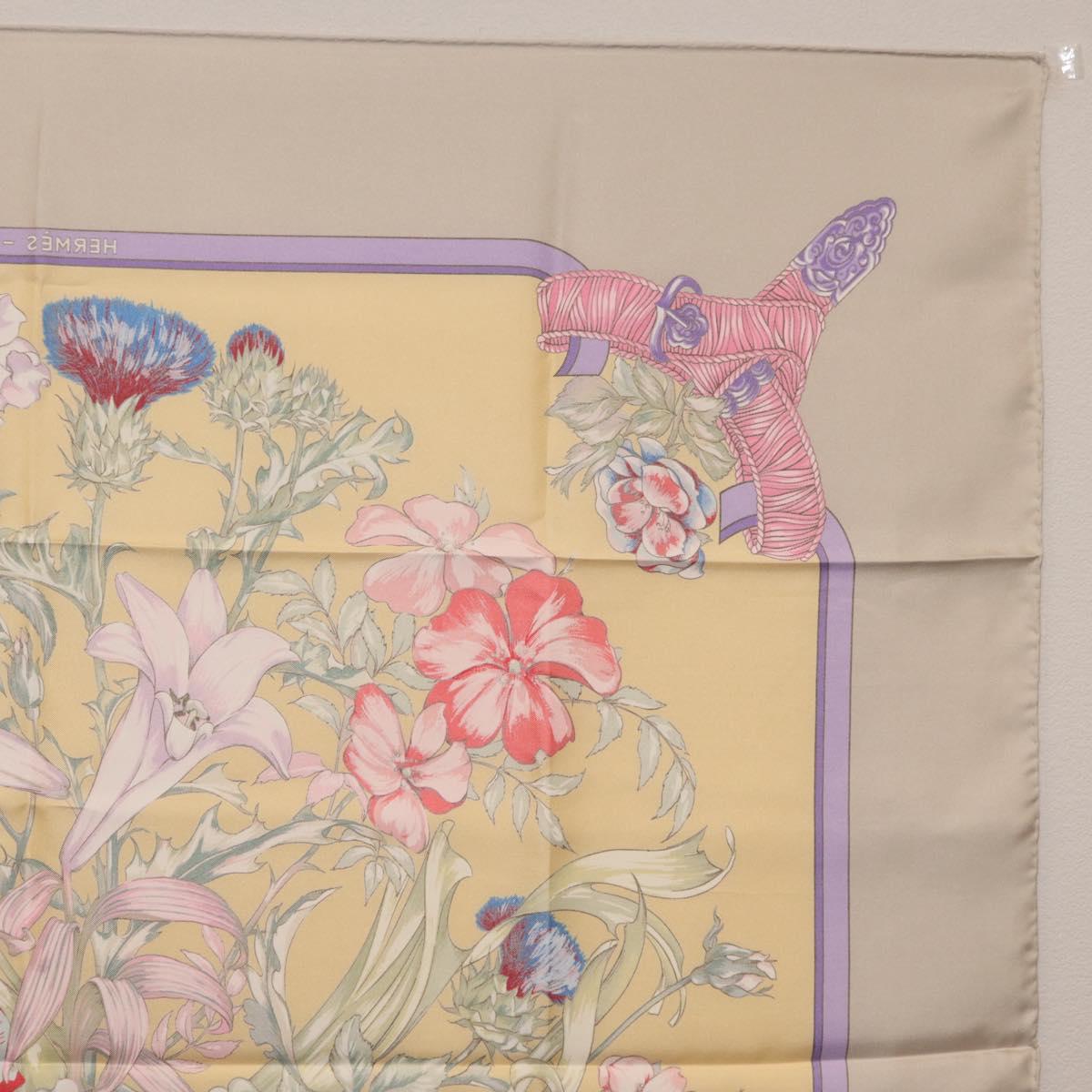 HERMES Carre 90 Scarf ""LES TAMBOURS"" Silk Yellow Auth yk21013M