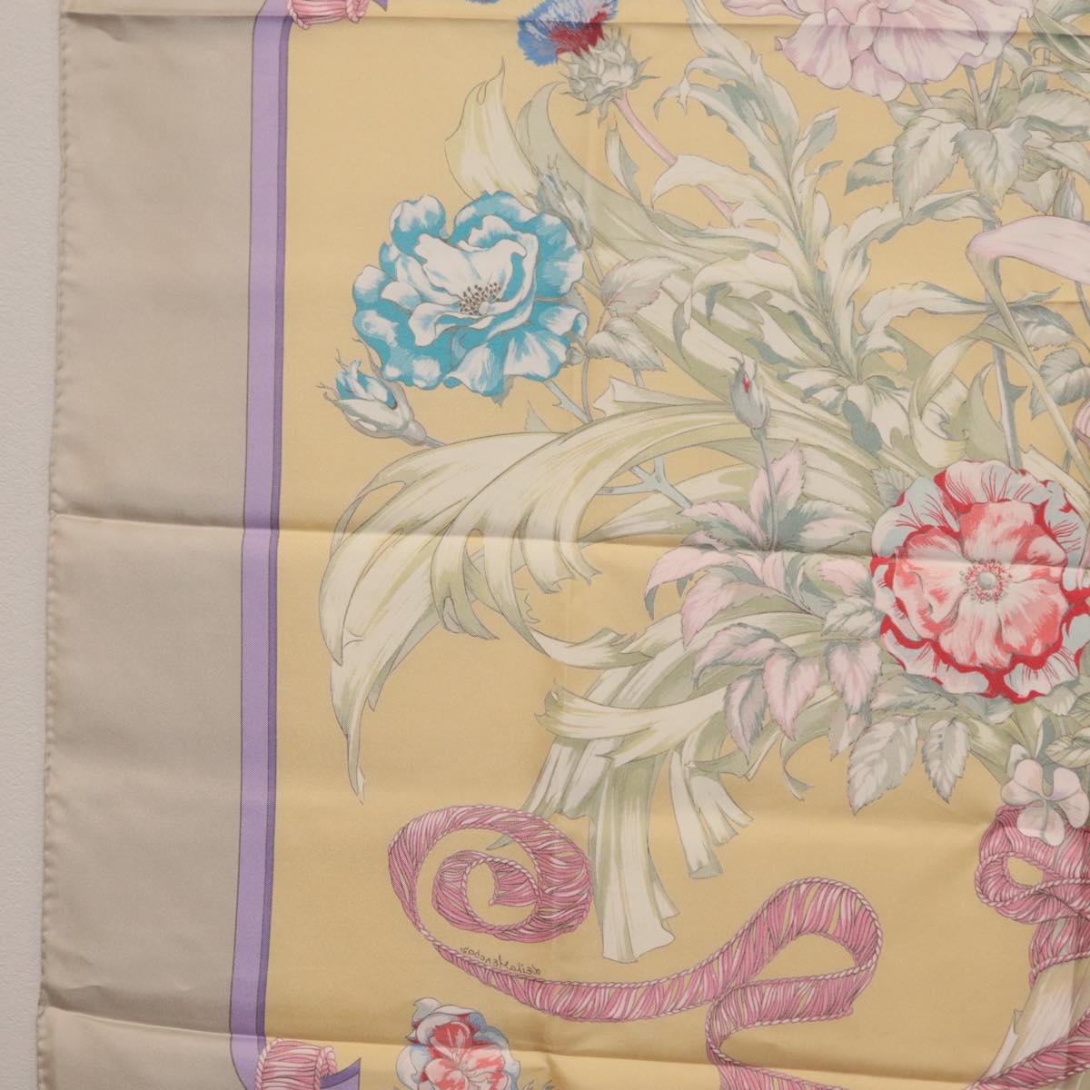 HERMES Carre 90 Scarf ""LES TAMBOURS"" Silk Yellow Auth yk21013M