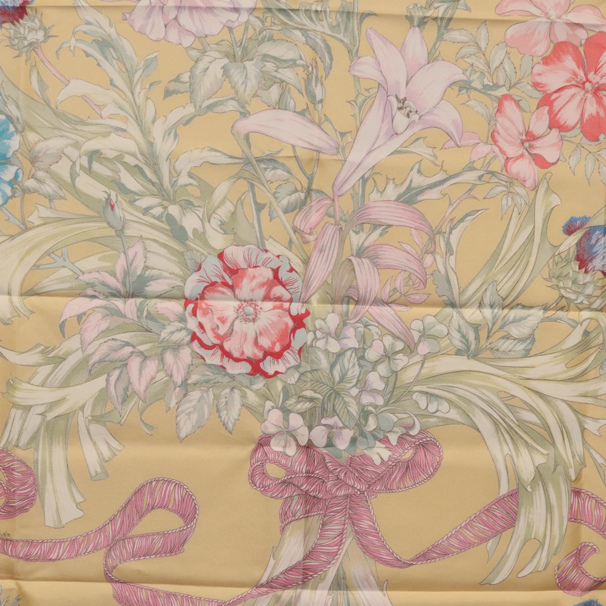 HERMES Carre 90 Scarf ""LES TAMBOURS"" Silk Yellow Auth yk21013M