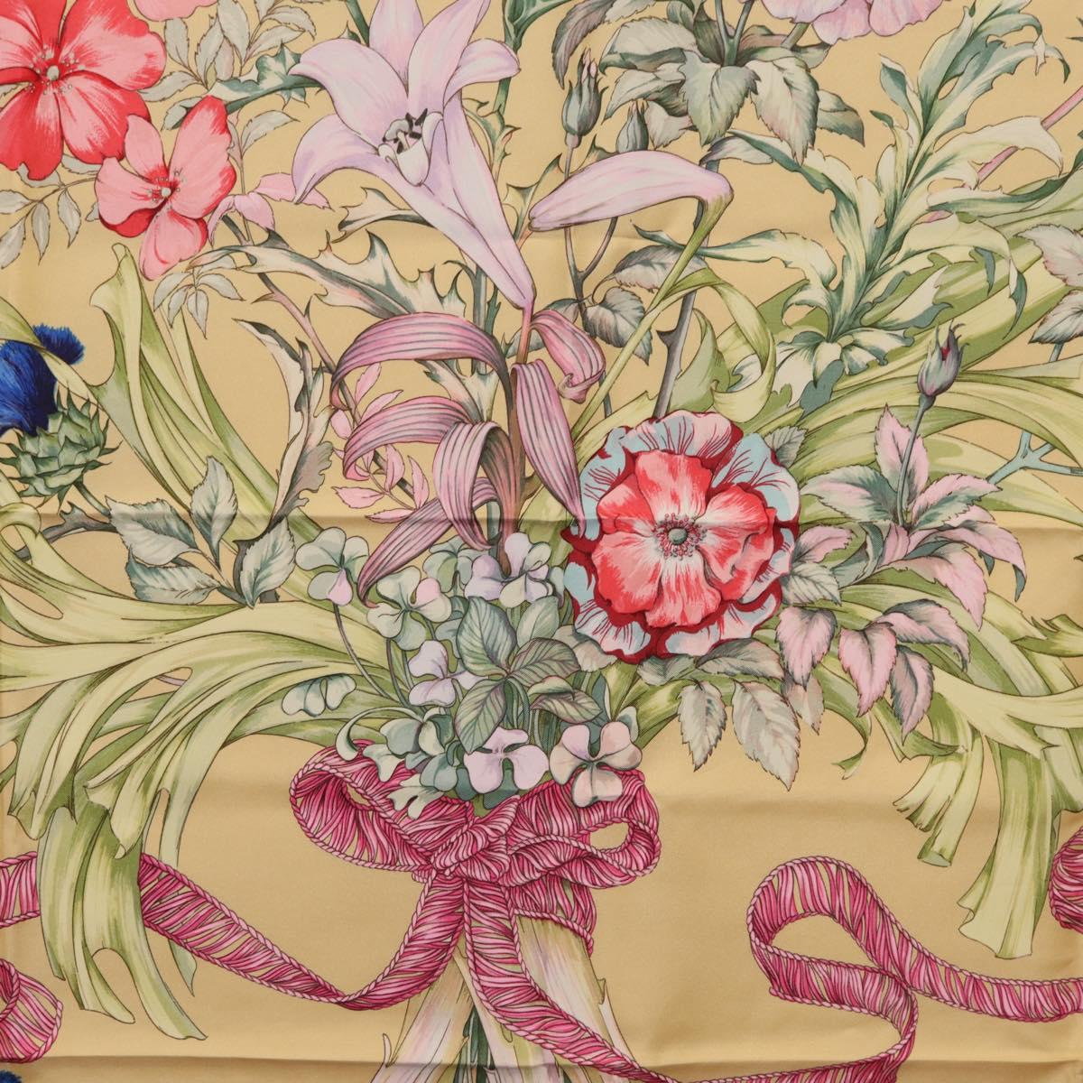 HERMES Carre 90 Scarf ""LES TAMBOURS"" Silk Yellow Auth yk21013M