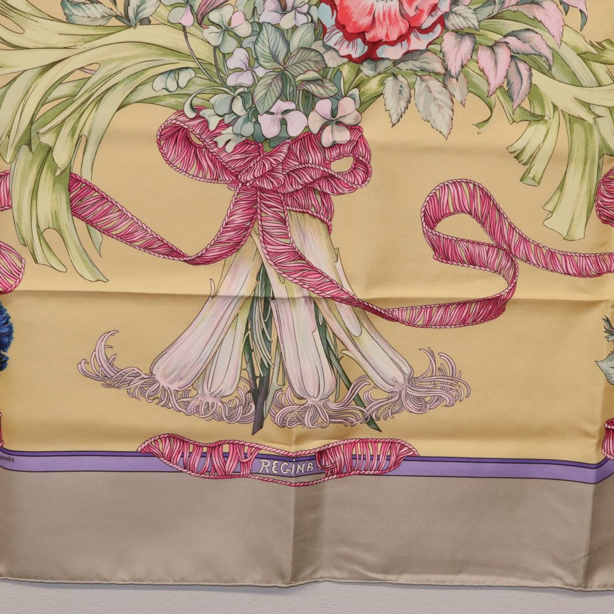 HERMES Carre 90 Scarf ""LES TAMBOURS"" Silk Yellow Auth yk21013M