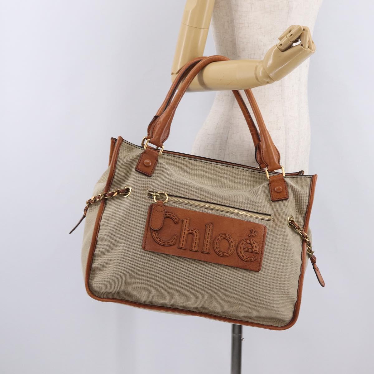 Chloe Harley Hand Bag Canvas Leather Beige Gold Auth yk21014V