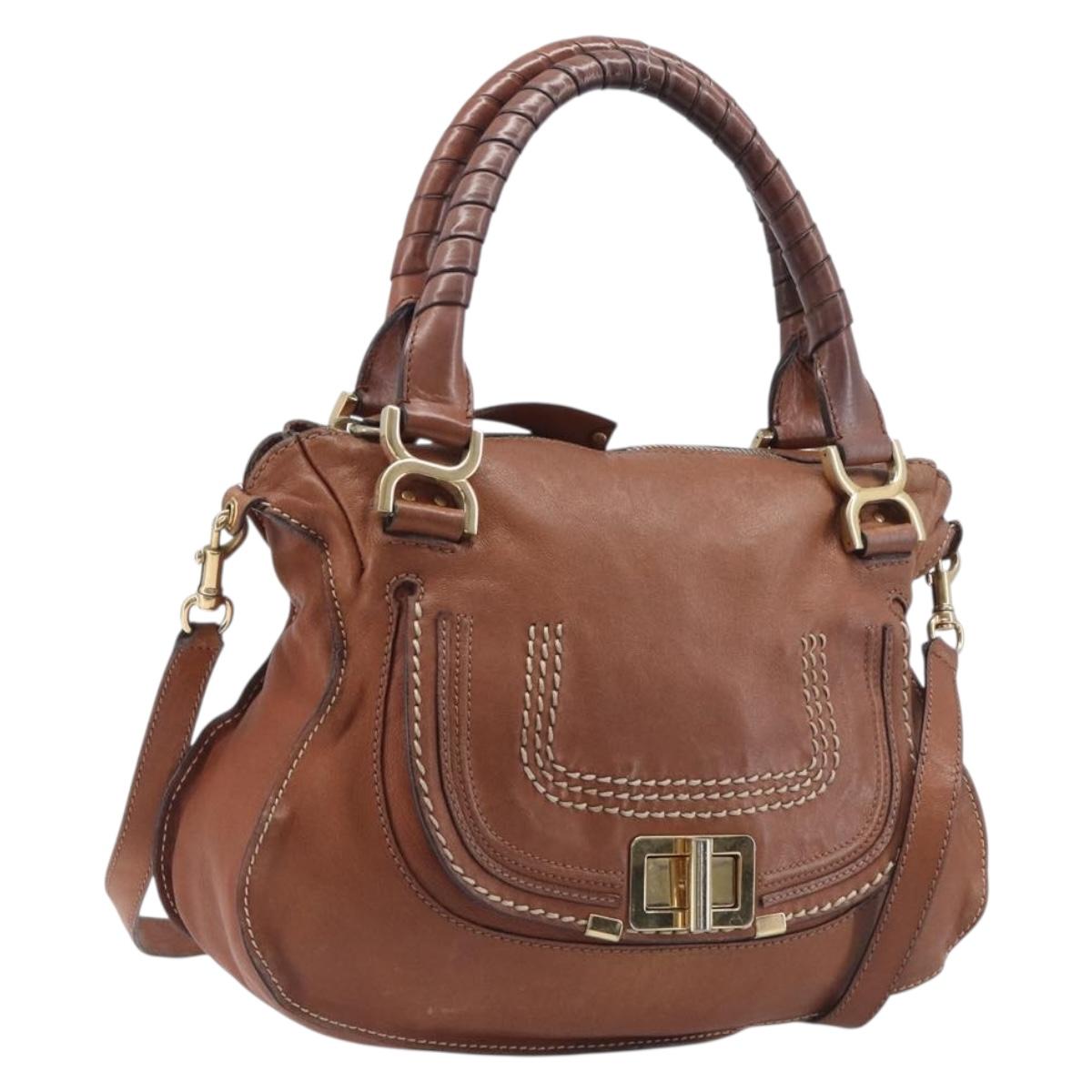 Chloe Marcie Hand Bag Leather 2way Brown Gold Auth yk21022