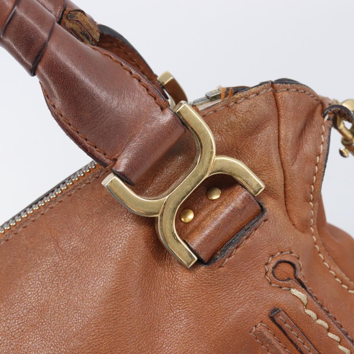 Chloe Marcie Hand Bag Leather 2way Brown Gold Auth yk21022