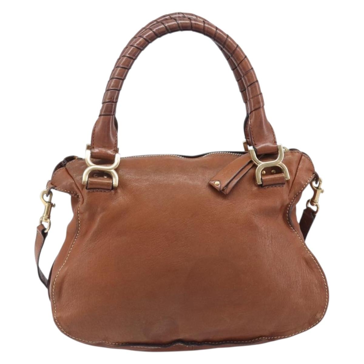 Chloe Marcie Hand Bag Leather 2way Brown Gold Auth yk21022