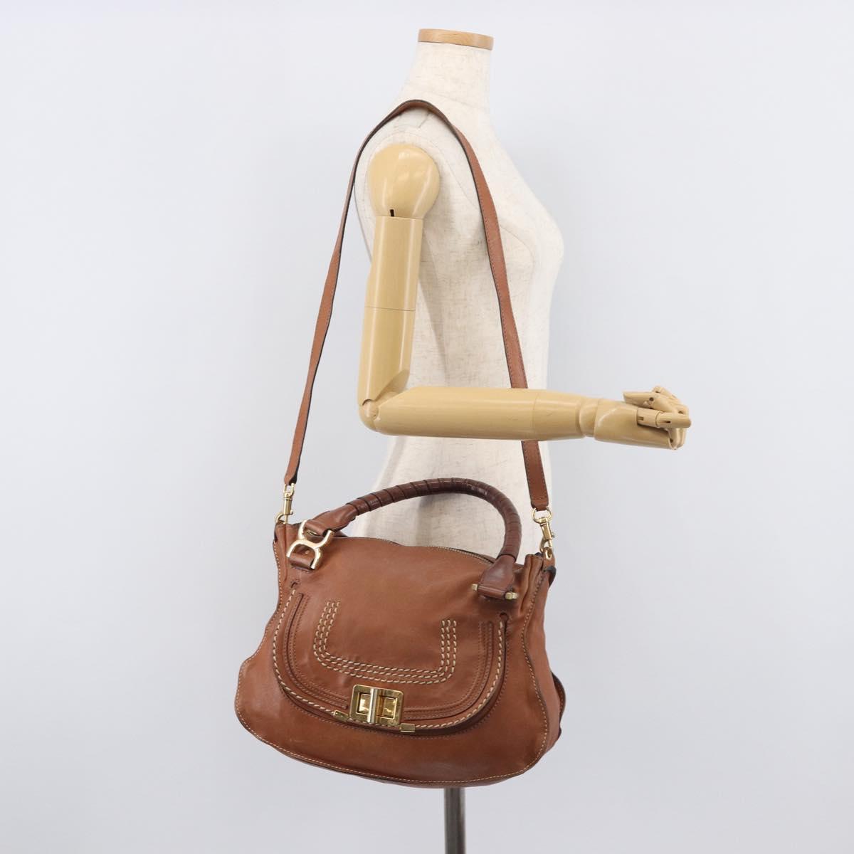 Chloe Marcie Hand Bag Leather 2way Brown Gold Auth yk21022