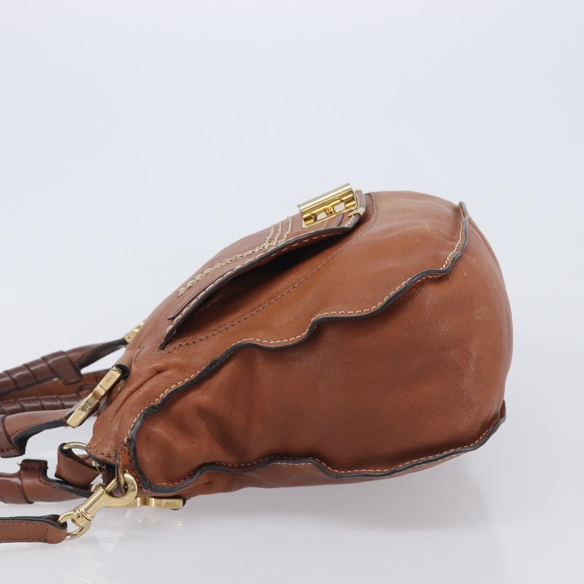 Chloe Marcie Hand Bag Leather 2way Brown Gold Auth yk21022