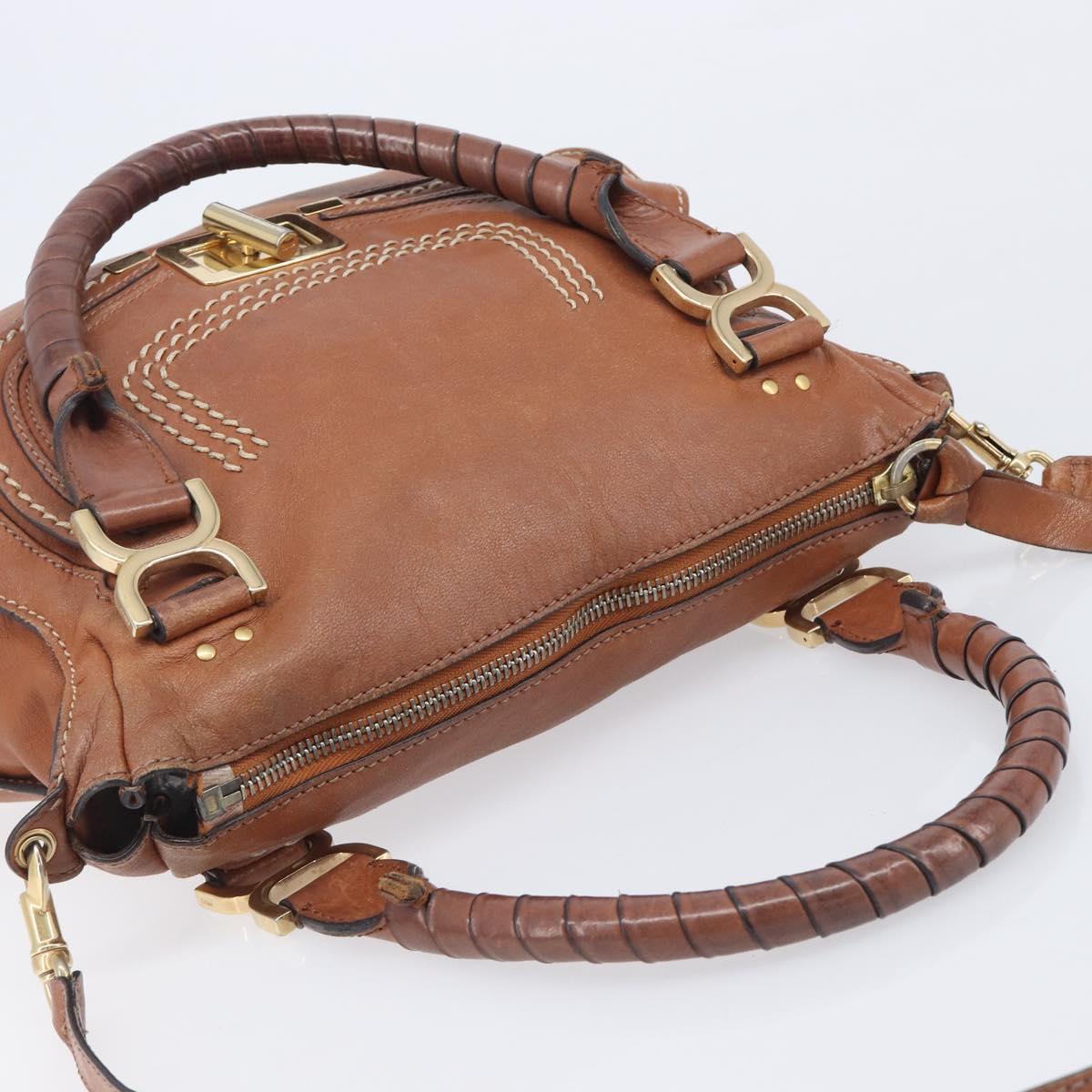 Chloe Marcie Hand Bag Leather 2way Brown Gold Auth yk21022