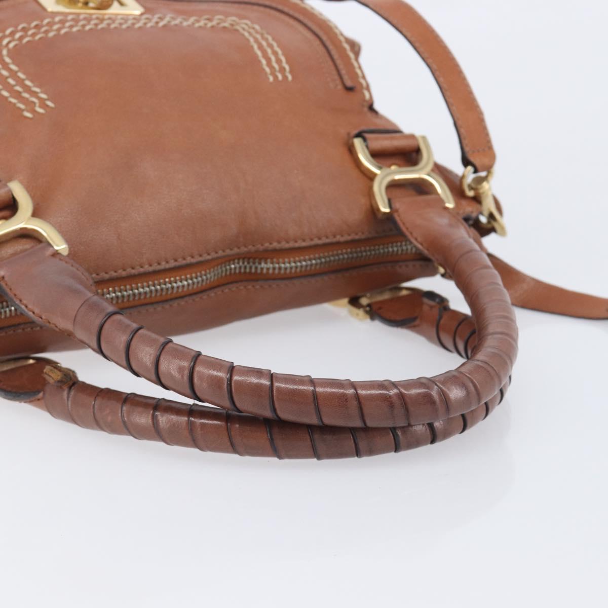 Chloe Marcie Hand Bag Leather 2way Brown Gold Auth yk21022