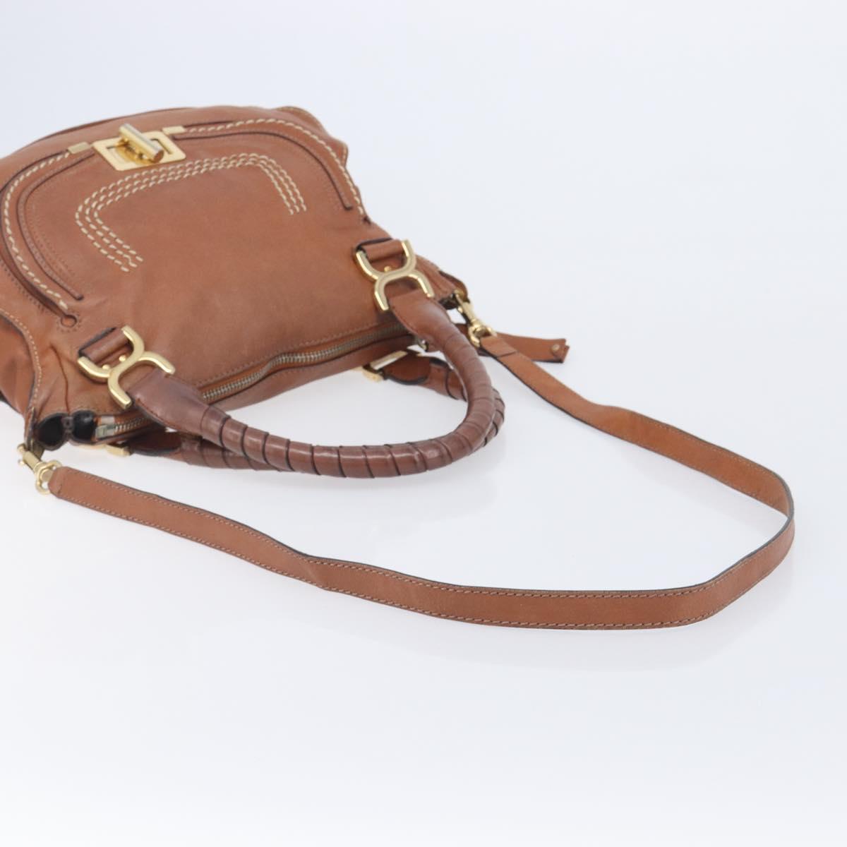 Chloe Marcie Hand Bag Leather 2way Brown Gold Auth yk21022