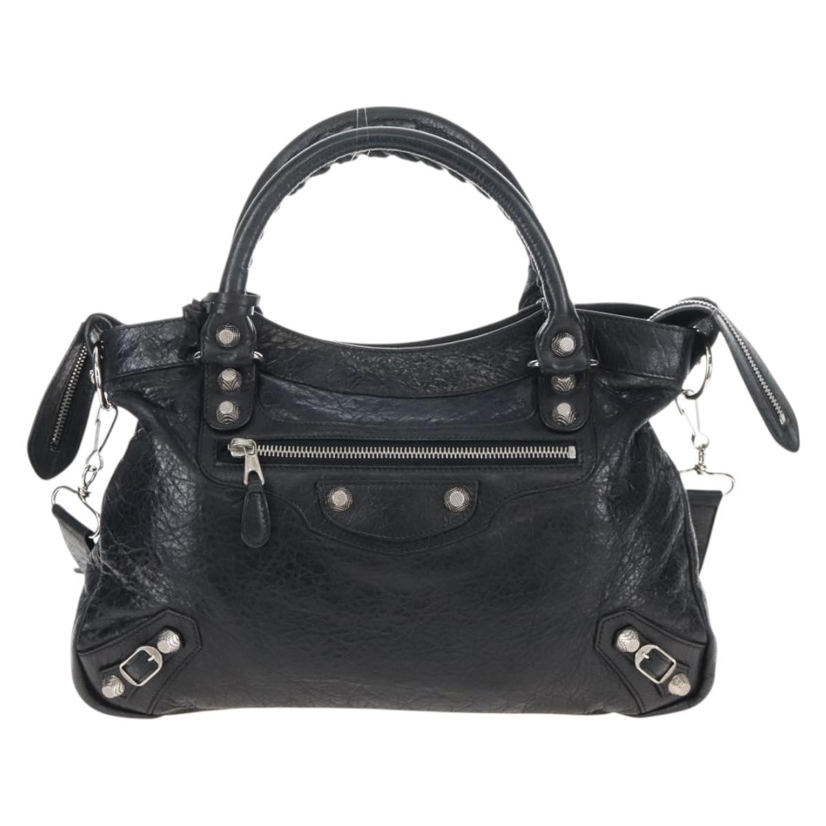 Balenciaga The Giant Town Hand Bag Leather 2way Black 240578 Auth yk21030M