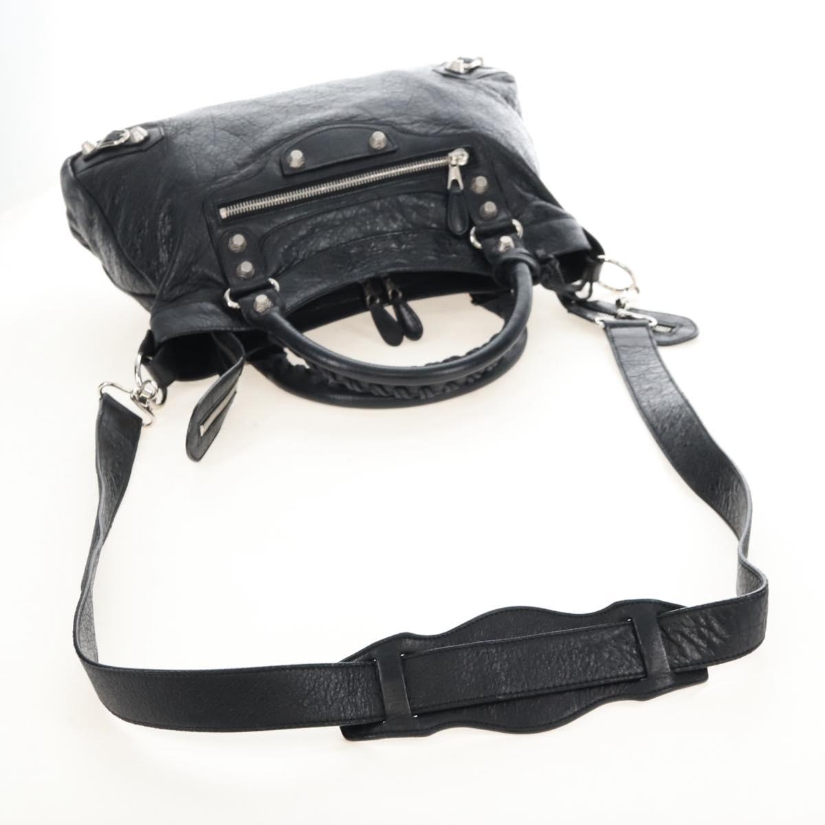 Balenciaga The Giant Town Hand Bag Leather 2way Black 240578 Auth yk21030M
