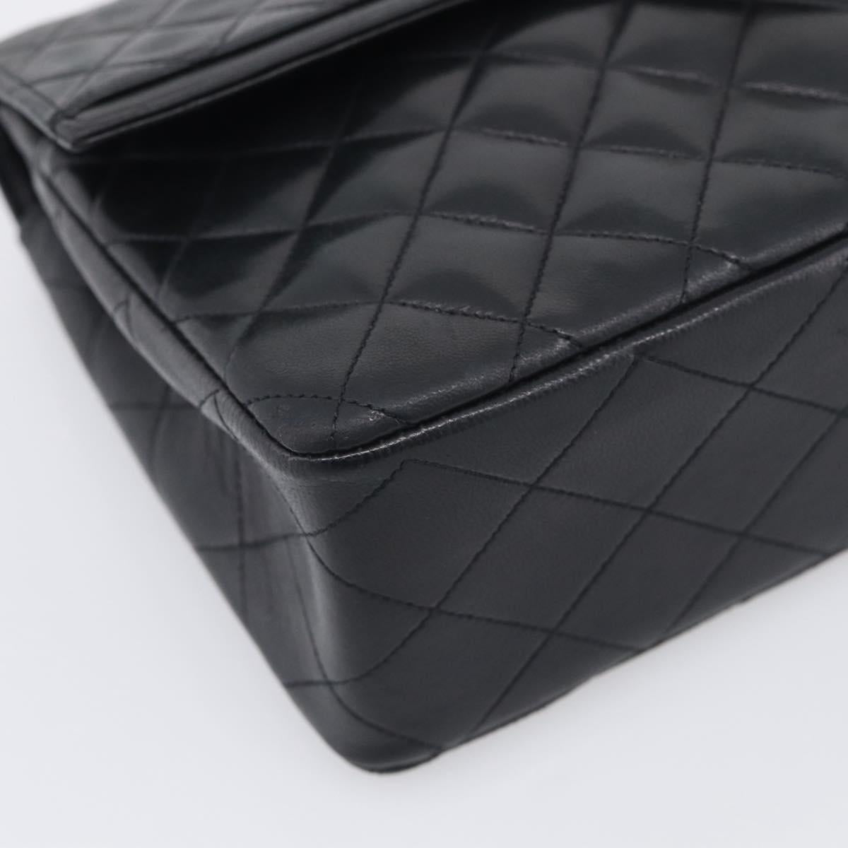 CHANEL Matelasse Chain Hand Bag Lamb Skin Black Gold Tone CC Auth yk21031M