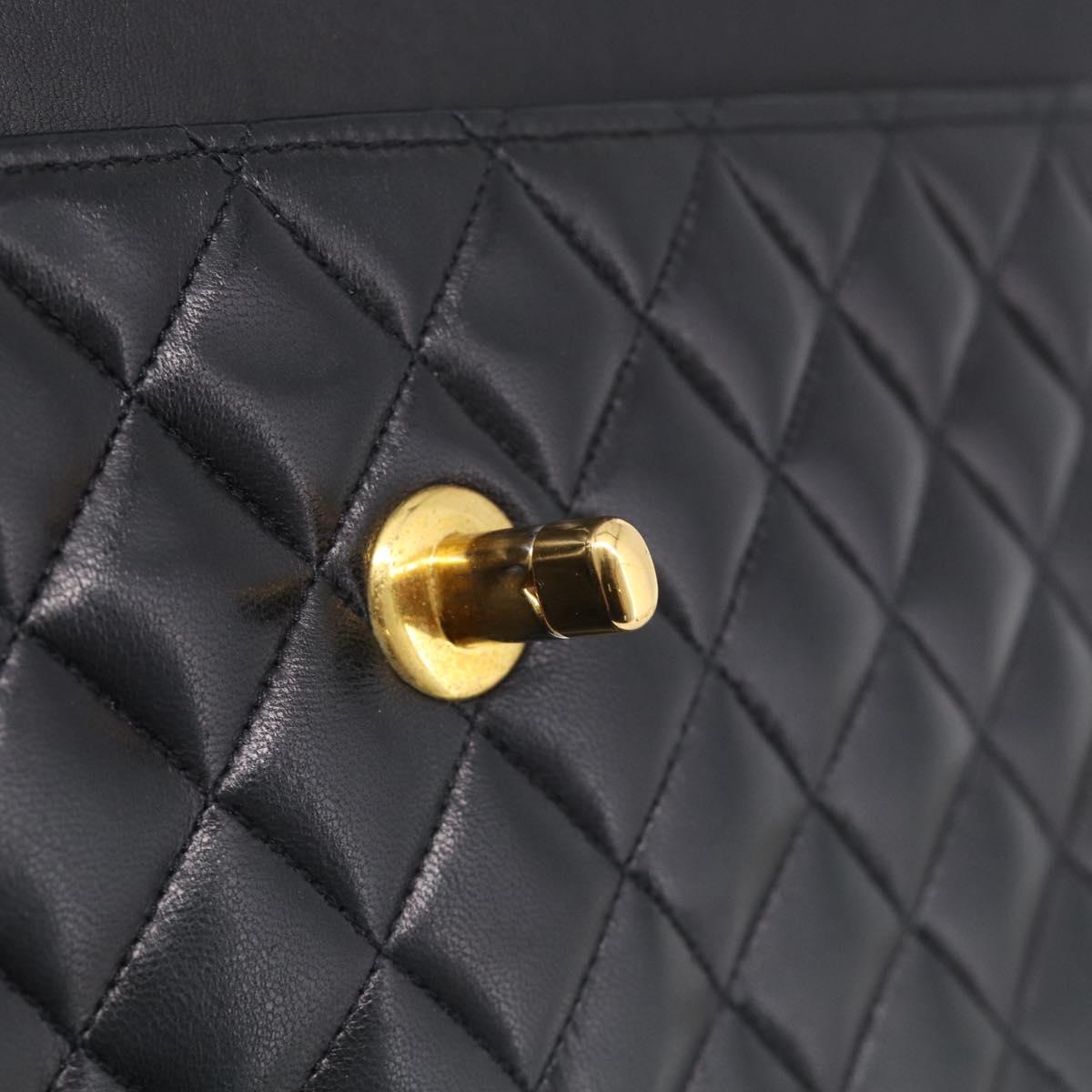 CHANEL Matelasse Chain Hand Bag Lamb Skin Black Gold Tone CC Auth yk21031M