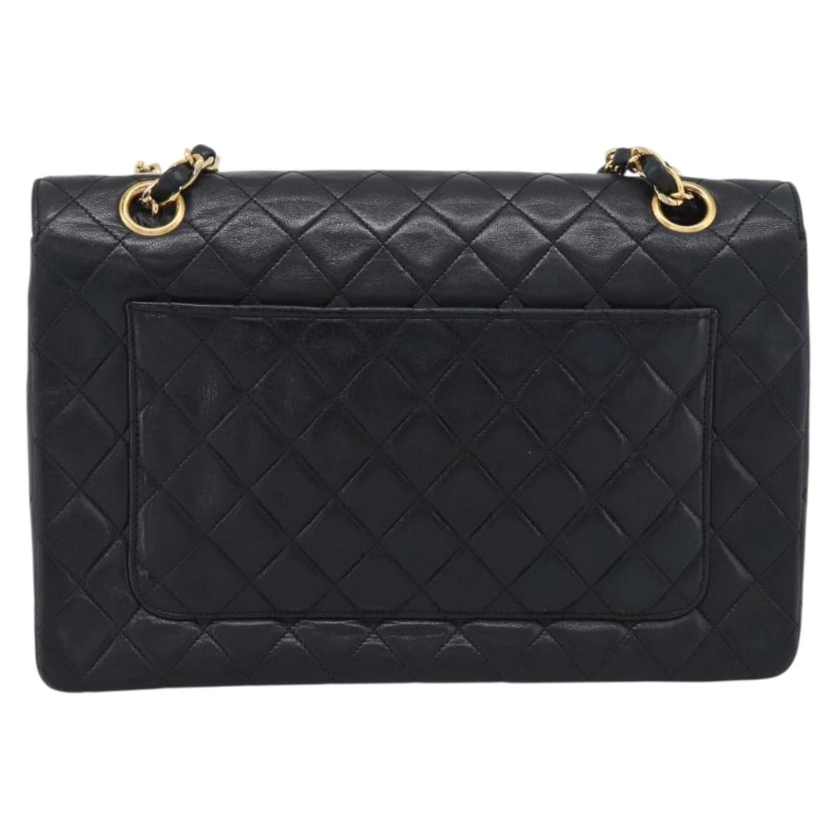 CHANEL Matelasse Chain Hand Bag Lamb Skin Black Gold Tone CC Auth yk21031M