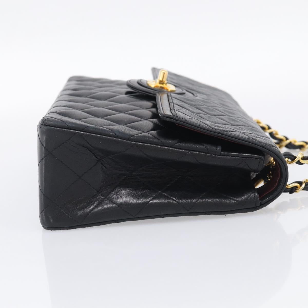 CHANEL Matelasse Chain Hand Bag Lamb Skin Black Gold Tone CC Auth yk21031M