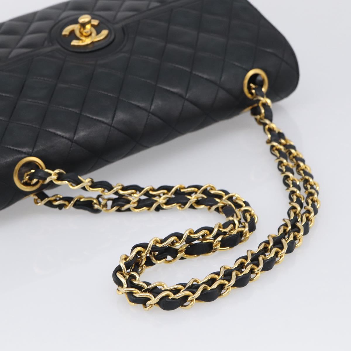 CHANEL Matelasse Chain Hand Bag Lamb Skin Black Gold Tone CC Auth yk21031M