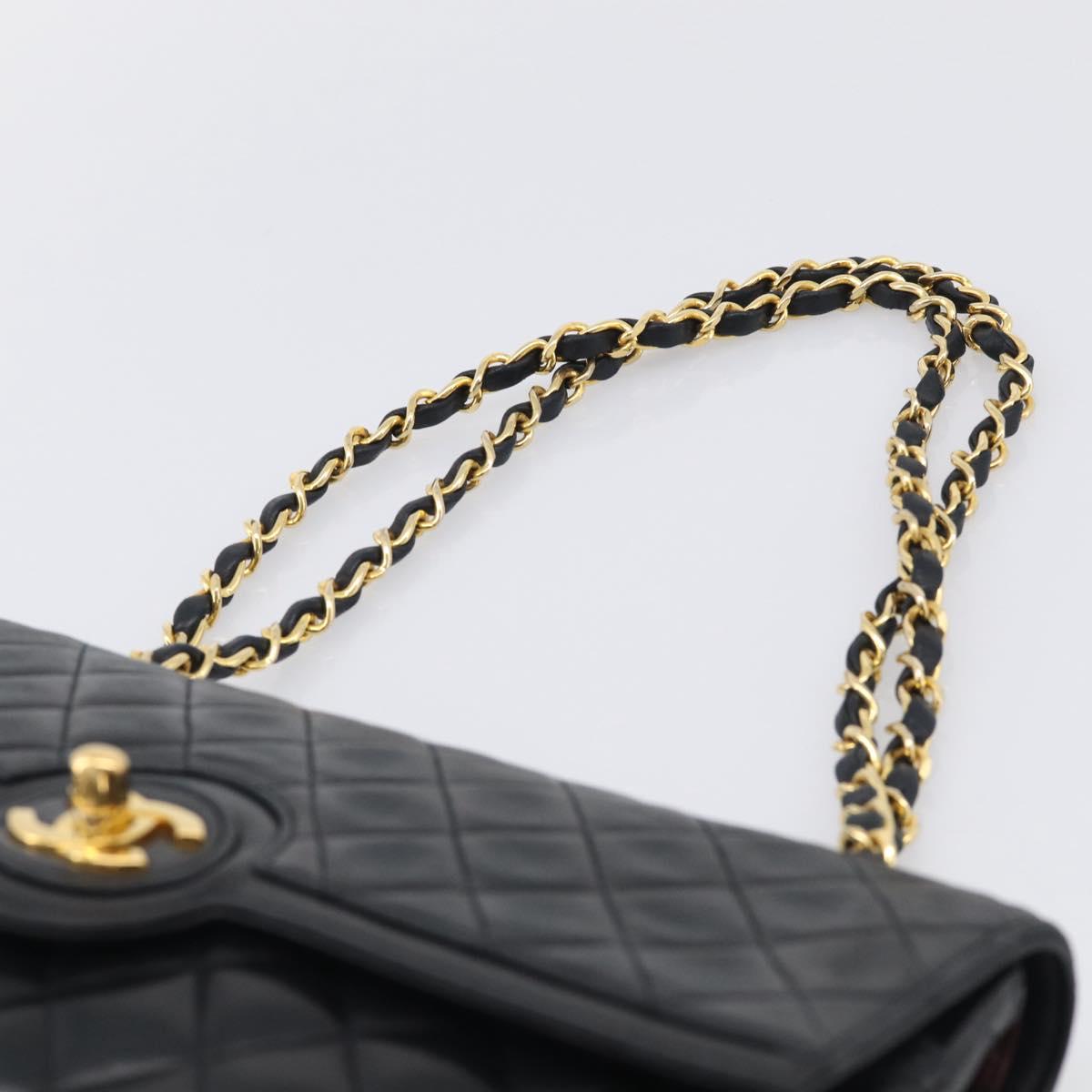 CHANEL Matelasse Chain Hand Bag Lamb Skin Black Gold Tone CC Auth yk21031M