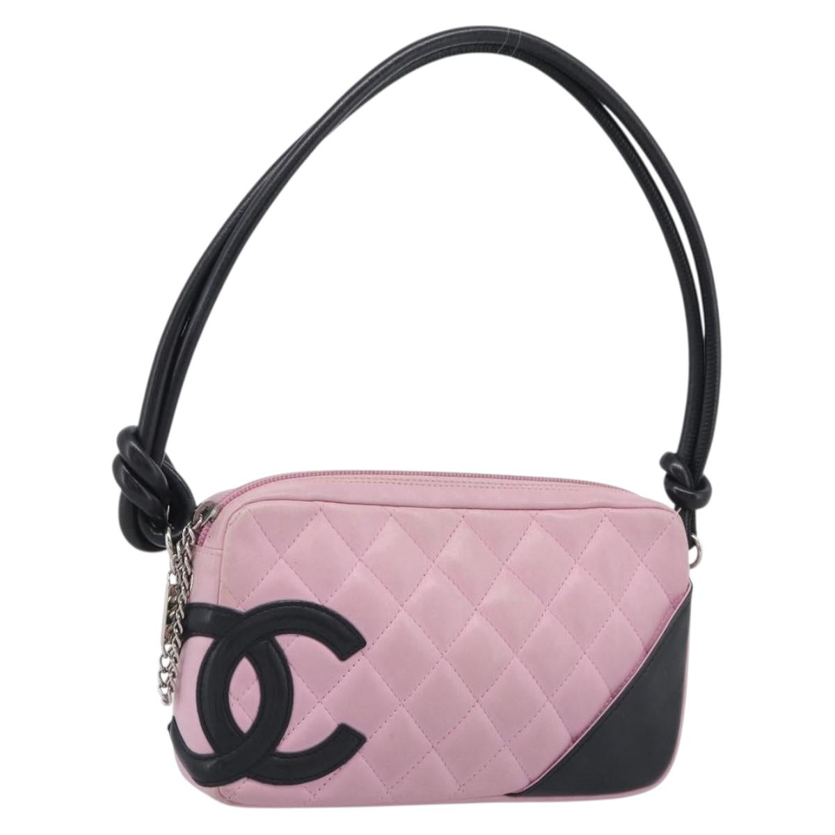 CHANEL Cambon Line Hand Bag Leather Pink Silver CC Auth yk21032V