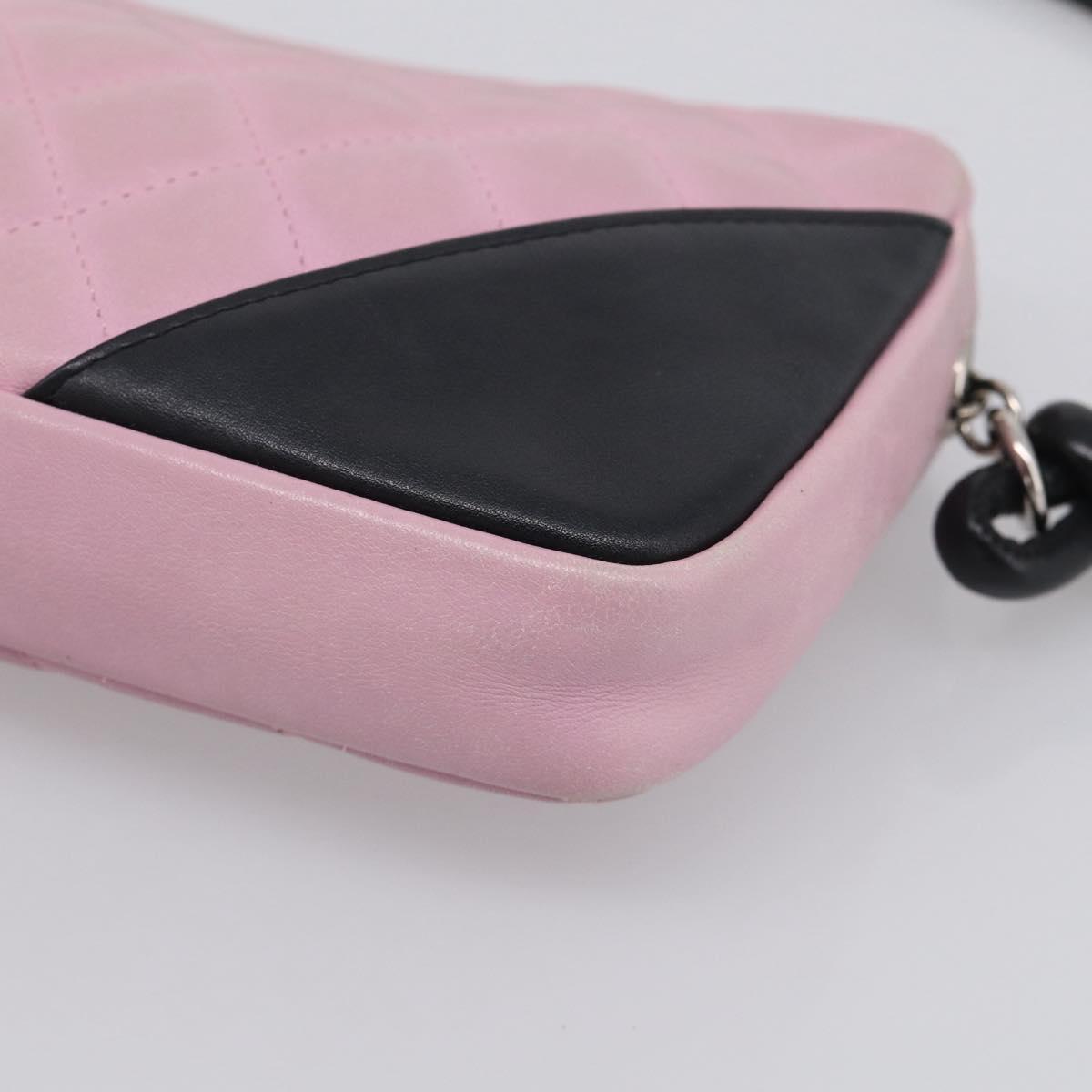 CHANEL Cambon Line Hand Bag Leather Pink Silver CC Auth yk21032V