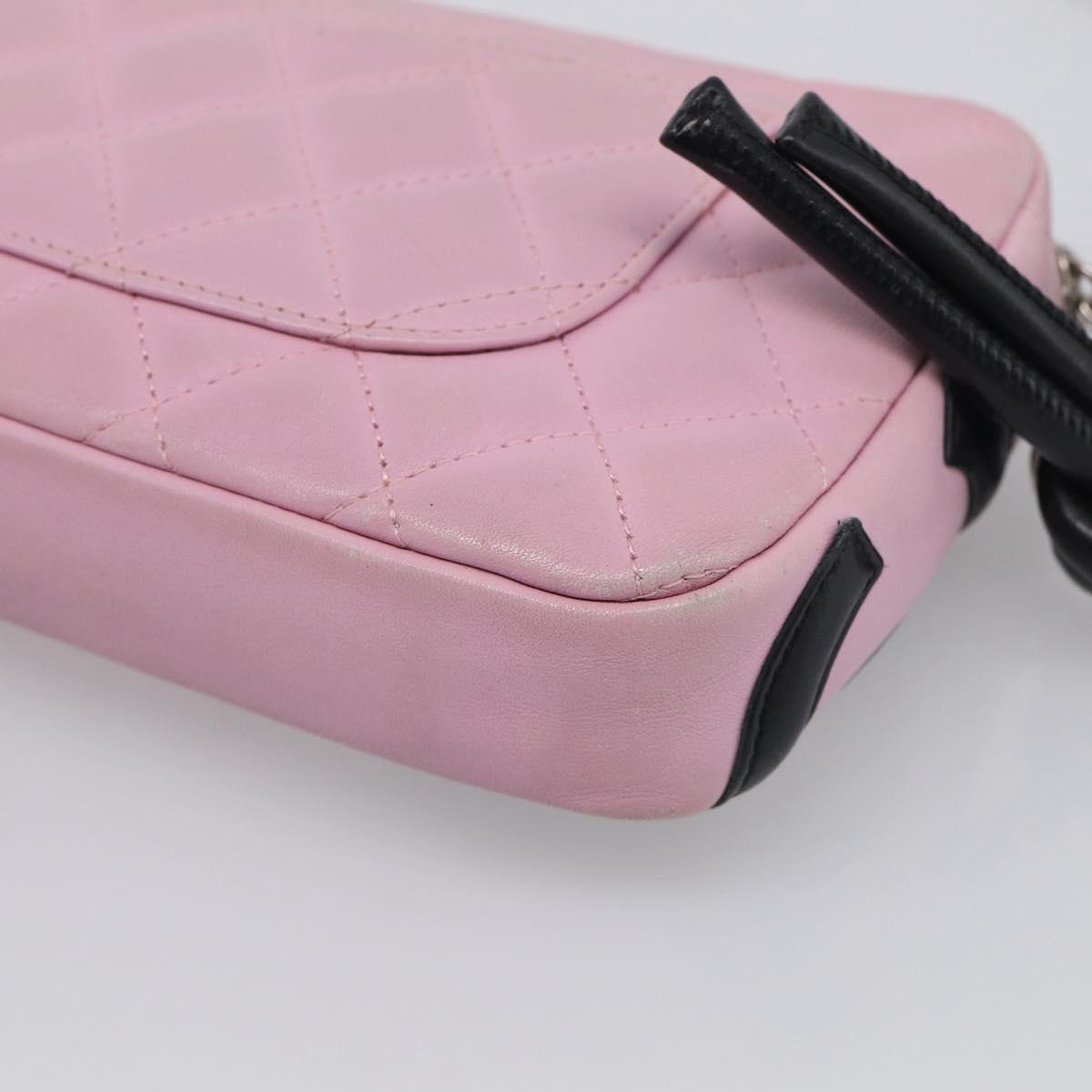 CHANEL Cambon Line Hand Bag Leather Pink Silver CC Auth yk21032V